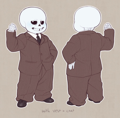 theslowesthnery:  some ref things of the smallest mobster’s clothes because idek i love drawing clothes and i love the dumpy bean so ??? notes: -sans’s shirt is too big for him, which is why the shoulder seams are lower than they “should” be.