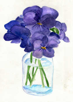 Havekat: Blue In The Face Watercolor On Paper 2016, 9″X 12″ Pansies, Viola 