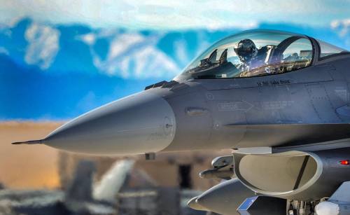 An F-16 Fighting Falcon prepares for takeoff at Nellis Air Force Base, Nevada. #military #armedforce