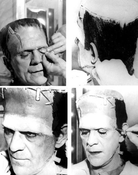 thehorrorboutique:  Boris putting on his face! 
