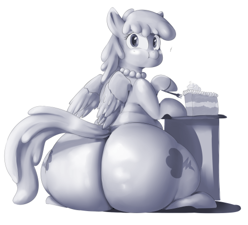 Commission for @thatpegasusoverthere of their Blueberry Cloud munching on some cake, with very noticeable side effects visible!