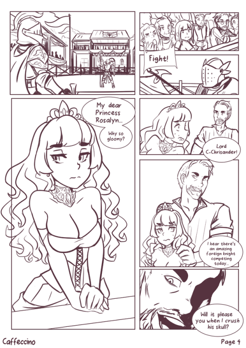 Here’s a little preview of my next comic project with Slipshine, The Gallant PaladinThe lovely knight, Estelle, competes in a tournament for the hand of Princess Rosalyn in marriage… and try to save Rosalyn from an unhappy marriage with Chrisander,
