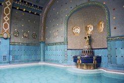 seaofuncertaintea:  Gellért Baths — Budapest, Hungary Inside the thermal baths and a view of the ceilings. 