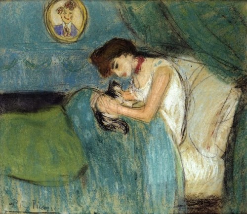 drakontomalloi:Pablo Picasso - Woman with a Cat. 1900