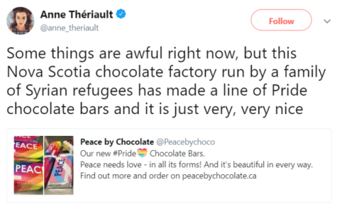 thejusticethatissocial: thejusticethatissocial: You can buy Peace by Chocolate’s Pride Bars he