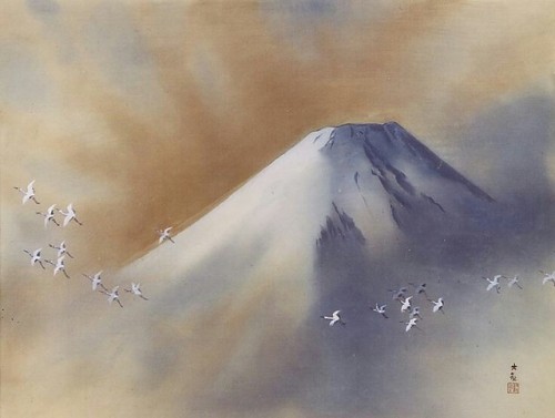 ‘Snowy Peak with Cranes’. Yokoyama Taikan.