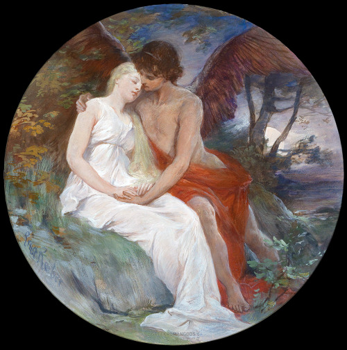 hildegardavon: greekromangods Ernst Roeber, 1849-1915 Amor and Psyche, n/d, gouache on paper, diamet