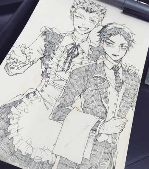 #bkaktober day 8: maid outfit and day 9: embarrassed butler akaashi just because