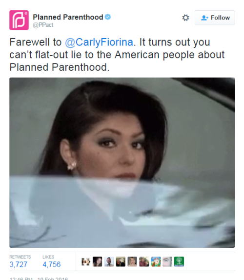 PLANNED PARENTHOOD TWEETS A WELL-DESERVED, FAREWELL F*CK YOU TO CARLY FIORINAAlso: Planned Pare