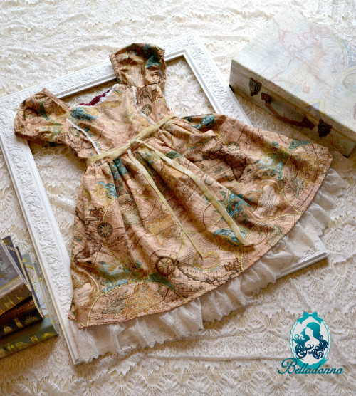 Old World OP in Antique Leather  This dress is made with an exquisite antique map fabric with ivory 