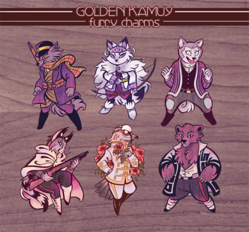 Wooden Golden Kamuy furry charms are BACK and now feature 4 new characters! Preorders will be open t