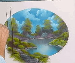 pbsarts:  giffing-and-bullshit: Riverside Escape Oval  Today would have been Bob Ross’71st birthday 