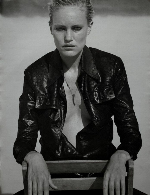 Anna Klevhag by Peter Lindbergh for HB March 1996 - Ruffo leather shirt