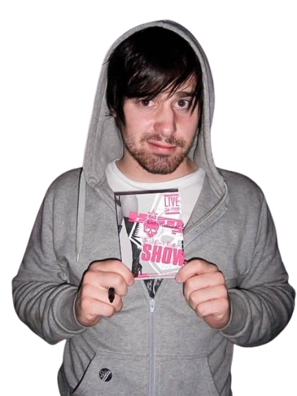 jon walker wearing a grey hoodie over his head