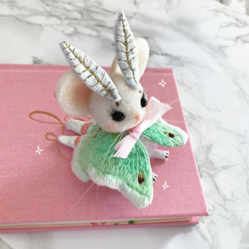 oliviachinmueller:My little handmade Luna MouseMoth!He has embroidered wings and antennae, a sewn bo
