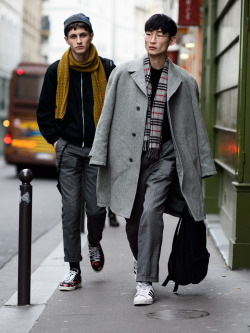 damplaundry:  Henry Kitcher and Sang Woo Kim at PFW F/W 2015 by Adam Katz Sinding