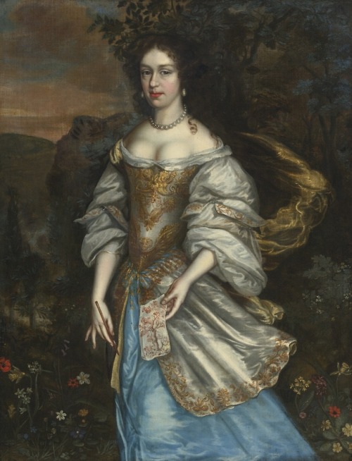 Portrait of a lady in gold and blue dress; Dutch School, 17th Century