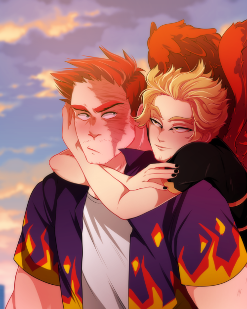 ectoobaby: I was inspired to draw some Endhawks. I really just wanted to put Enji in a BBQ dad shirt