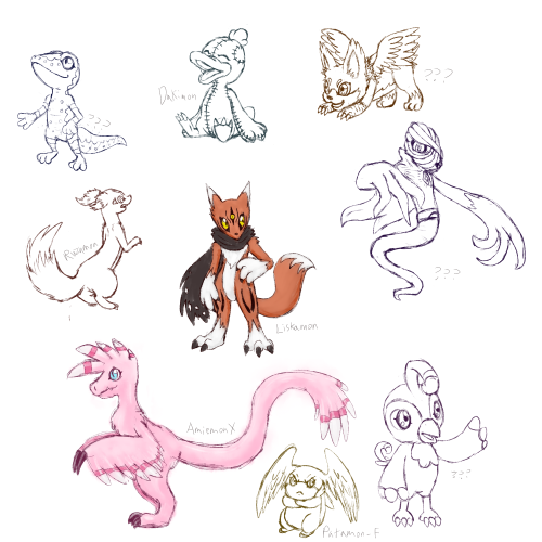 a bunch of rookie sketches i did on stream a month ago.the winged puppy and the ghost snake belong t