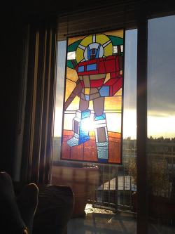 laughingsquid:  ‘St. Optimus of Prime’, A 122-Piece Stained Glass Design Depicting Autobot Leader Optimus Prime From ‘Transformers’