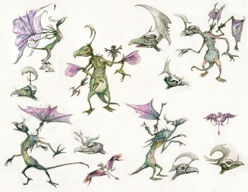 emely-likes-to-draw:Young Skeksis watercolours by Brian Froud - character designer of The Dark Cryst