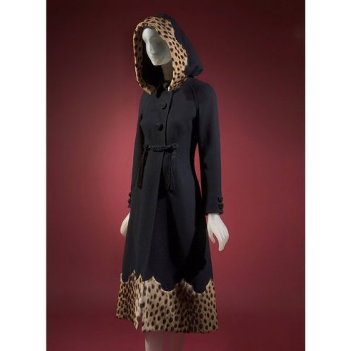 Valentino | c. 1974 —— A hooded wool coat, trimmed in leopard by Valentino. I adore the 