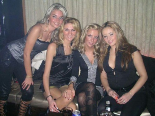 Partying girls posing in sheer pantyhose and black patterned pantyhose.Submission by Andreea.Thanks 
