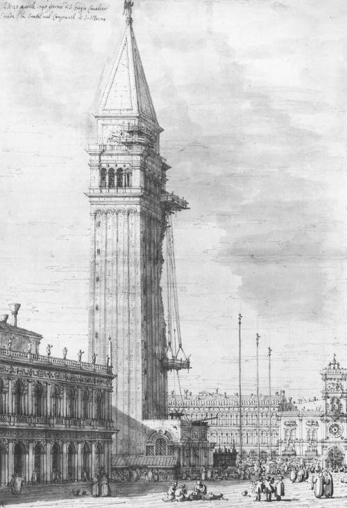 artist-canaletto:The Piazzetta: Looking North, the Campanile under Repair, 1745, CanalettoMedium: in