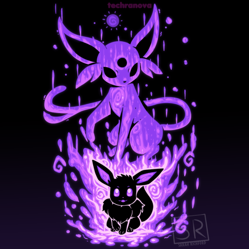 techranova: Finally finished the Espeon and Umbreon art! Umbreon was hard because I had the rule for