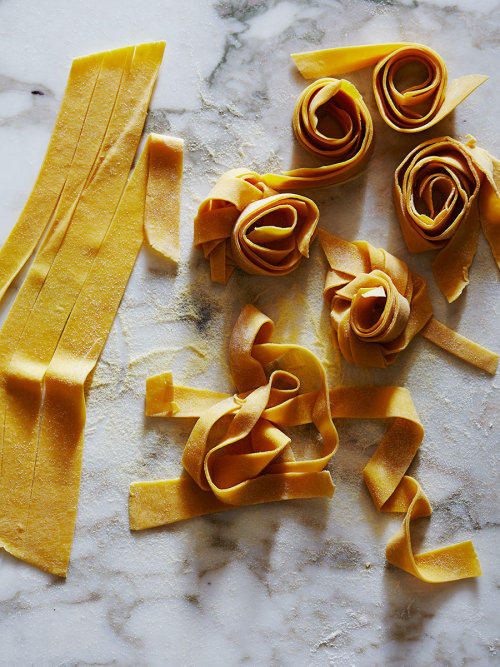 Now that you are an expert on egg dough. Make pappardelle. I like to score it with a knife then tear