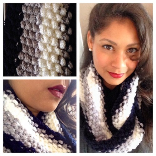 Finished in one day! Officially addicted…. navy, gray, and white color combo #knitting #winterhobby