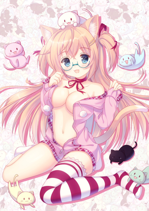 lewd-lounge:  Megane Neko requested by @  slay3r125JH的教師マヤー 猫戦艦　武蔵 ネコ耳 猫耳巫女 猫片 おまとめきつね３ ついったらくがきまとめ C90申し込み用カットイラスト ( ﾟ∀ﾟ)o彡°お尻！お尻！ ねこマドレーヌ