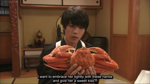 inouemasahiro: Ehhhhhh…. He is going to kiss that crab.- from episode 7 of 5-ji Kara 9-ji Mad