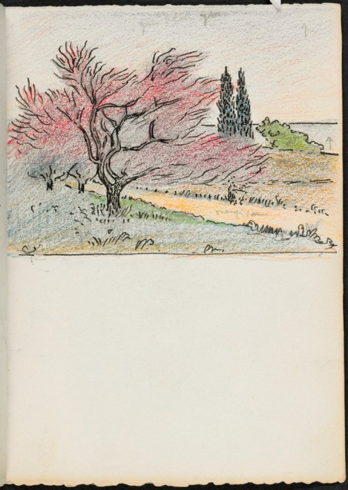 Mediterranean Landscape with Cypresses; verso: blank page, Henri-Edmond Cross, 1897, Harvard Art Mus