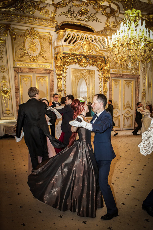 Ball in Saint-Petersburg.My new 19th century stilization dress from brown brocade. Design and sewing