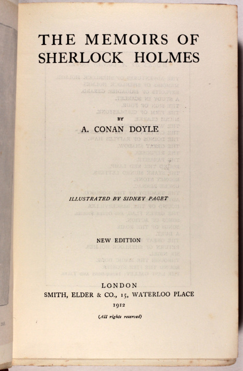 The Memoirs of Sherlock Holmes A. Conan Doyle London Smith Elder &amp; Co 1912 New Edition 