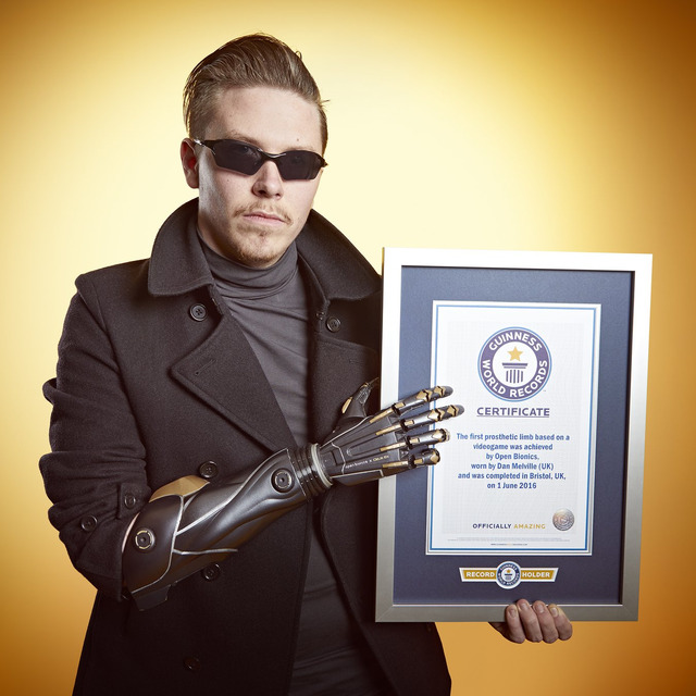 The real-life Jensen arm created by Open Bionics and our team is now officially the worlds first bionic limb from a video game! 🎉 #deus ex#open bionics#bionic arm#prosthetic#future#tech #guinness world record #adam jensen