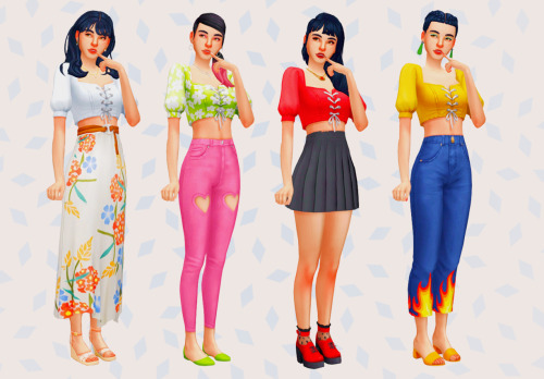 whimsyblue:one piece four looks lookbookmain piece - gaia laced up top1 - hair / earrings & neck