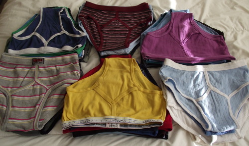 underweareuphoria:Inventory: day 1: this is the “mainstay” of my underwear wardrobe: 38 y-fronts, 