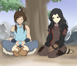 sunflowersshine:  asdfghjkl I made a korrasami comic aaah Q////Q ehehe it was so much fun~ first time I ever draw two girls kissing hahahaReally though, in the latest episode, asami was so keen on watching over korra while she was meditating TvT I am