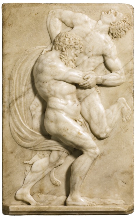 Relief with Hercules wrestling Antaeus.White marble.46.5 x 29 cm.Executed between 1560-1590.Florence