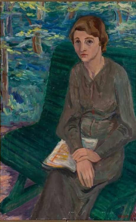 Girl sitting on a bench   -     Yngve Bäck , 1938.Finnish, 1904–1990oil on canvas, 92 x 60 cm.