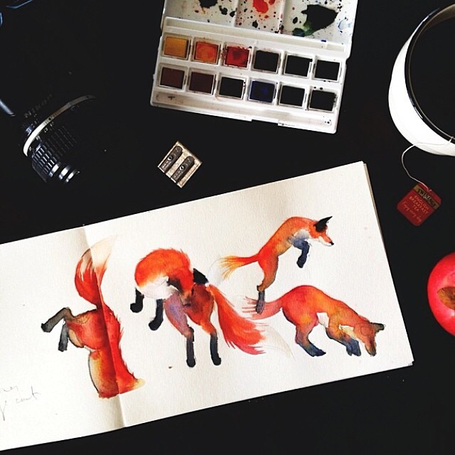 furrylittlepeach:  Some of the first foxes I ever painted.. I’ve missed the vibrancy