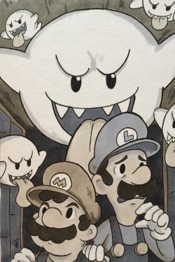 heyitspizzaking:  Inktober Day 23 Mario &amp; Luigi in a Ghost House 