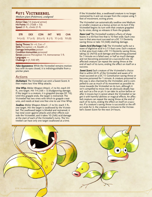 5epokedex: #069-071 Bellspout, Weepinbell, and VictreebelCarnivorous plants such as venus fly traps,