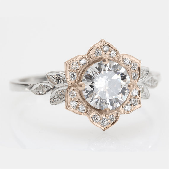 ringscollection:  Lilly Flower Crown Leaves Two Tone DIAMOND Engagement Ring, unique