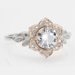 Ringscollection:  Lilly Flower Crown Leaves Two Tone Diamond Engagement Ring, Unique