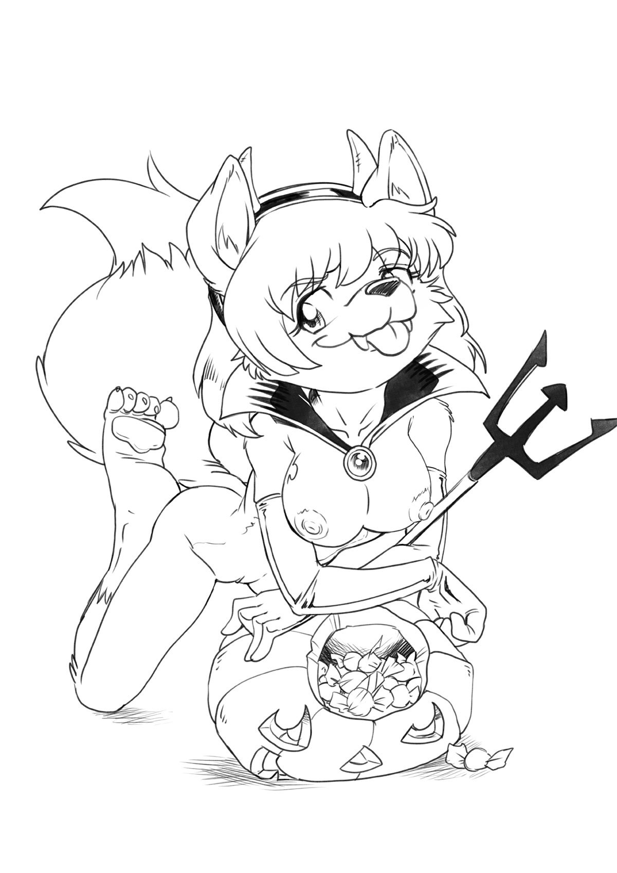 Foxy HalloweenSketch Stream Commission for Vixen Defeas of their Kris getting her