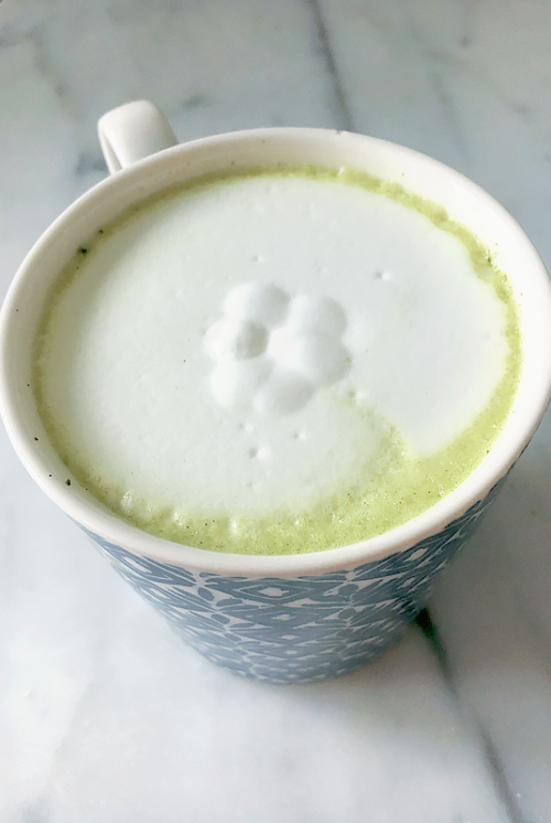 Ceremonial Matcha from David’s TeaPrep: 165°, 3 scoops of matcha powder, whisk, fill half with froth