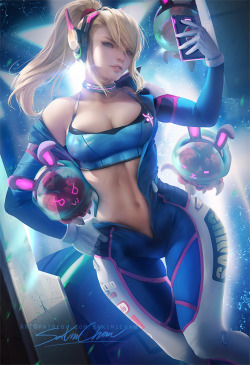 sakimichan:   Samus in Dva inspired suit ;3 I can’t help these OW crossovers ! Female abs are fun to paint &lt;3nudie,PSD+3-4k HD jpg,steps, etc&gt;https://www.patreon.com/posts/16301385  